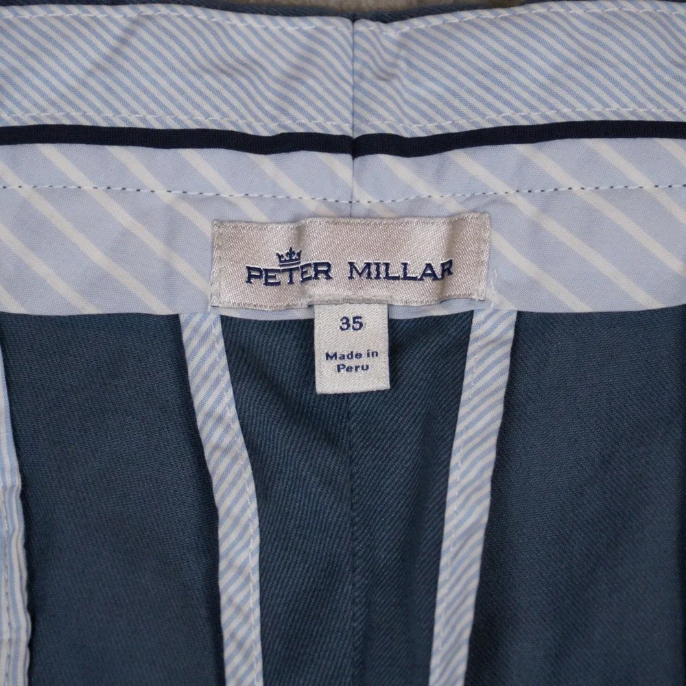 Peter Millar Chino Shorts Mens 35 Blue Flat Front Casual Golf Twill Cotton